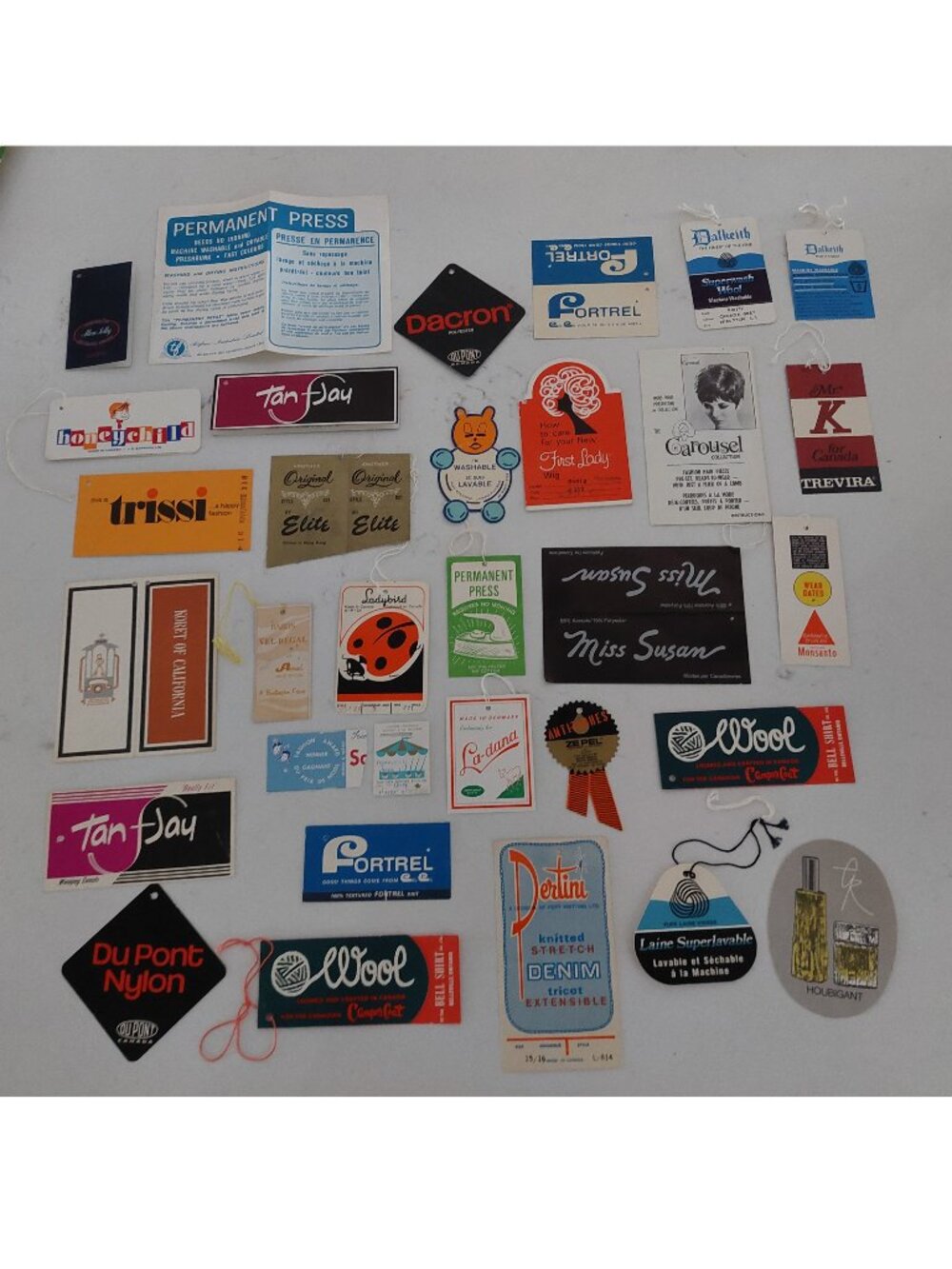Vintage 60s Men Women Baby Clothes Hang Tag Labels Ephemera Lot Du Pont Koret